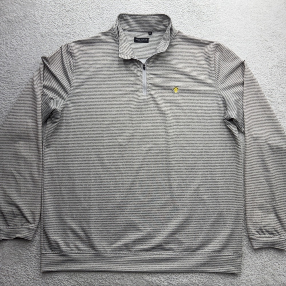 Simply Southern Mens XL Gray Striped 1/4 Zip Pullover Performance Turtle Logo
